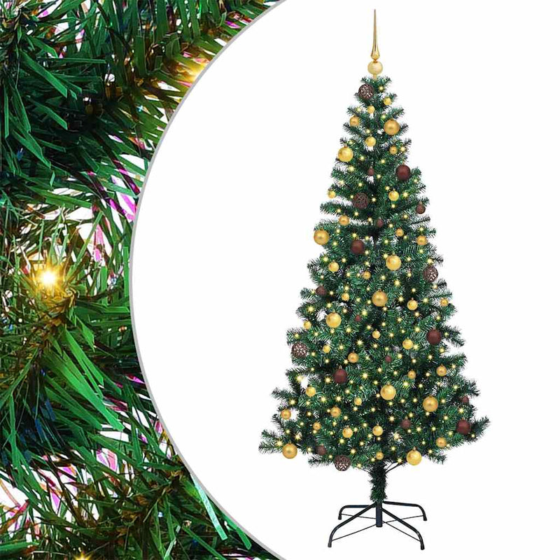 Load image into Gallery viewer, Vidaxl kunstmatig voorverlicht kerstboom groen 210 cm pvc en metaal
