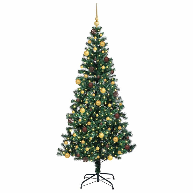 Load image into Gallery viewer, Vidaxl kunstmatig voorverlicht kerstboom groen 210 cm pvc en metaal
