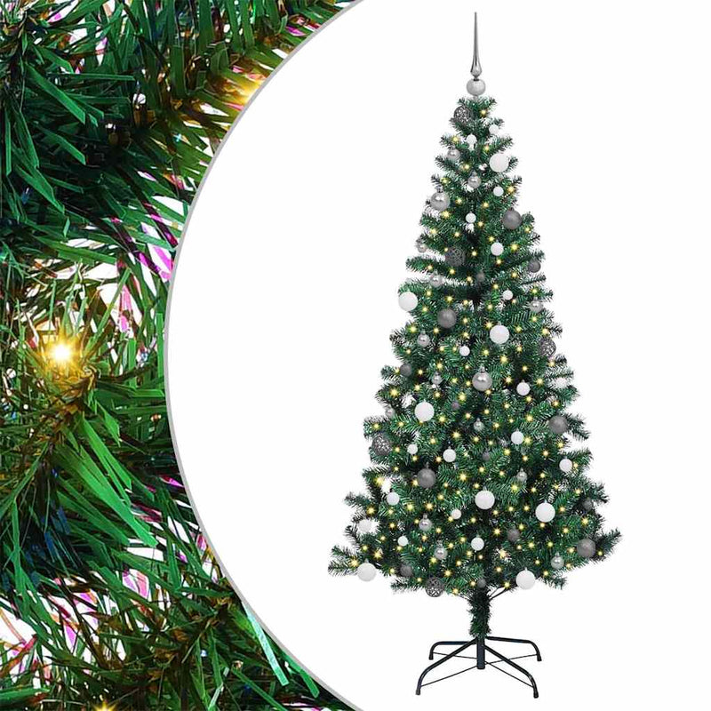 Load image into Gallery viewer, Vidaxl kunstmatig voorverlicht kerstboom groen 210 cm pvc en metaal
