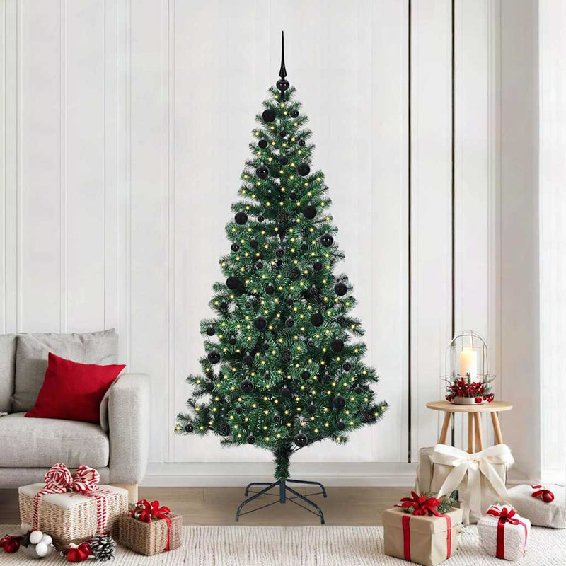 Load image into Gallery viewer, Vidaxl kunstmatig voorverlicht kerstboom groen 210 cm pvc en metaal
