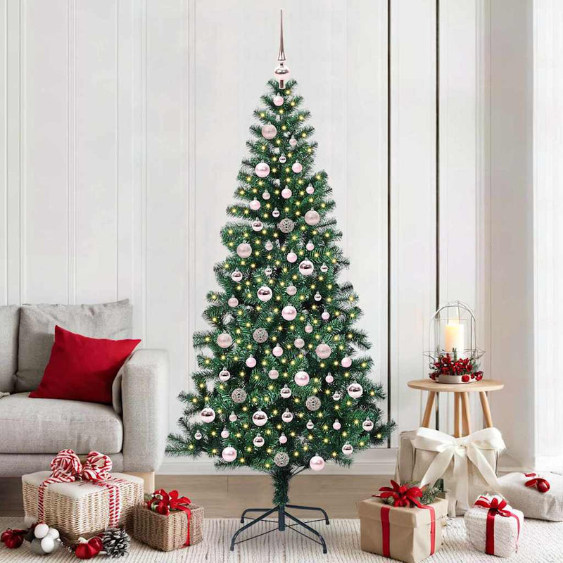 Load image into Gallery viewer, Vidaxl kunstmatig voorverlicht kerstboom groen 210 cm pvc en metaal
