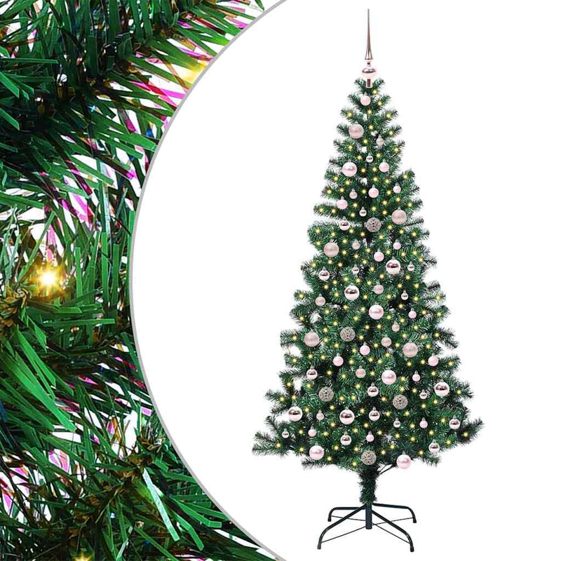 Load image into Gallery viewer, Vidaxl kunstmatig voorverlicht kerstboom groen 210 cm pvc en metaal
