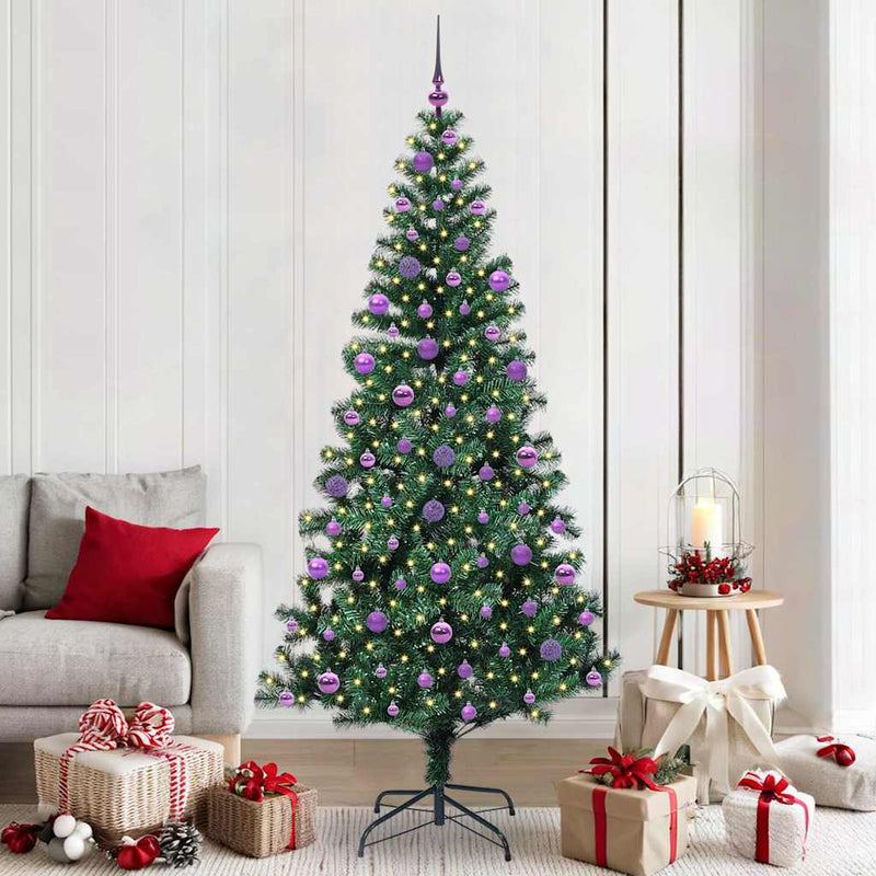 Load image into Gallery viewer, Vidaxl kunstmatig voorverlicht kerstboom groen 210 cm pvc en metaal
