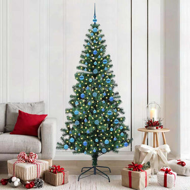Vidaxl kunstmatig voorverlicht kerstboom groen 210 cm pvc en metaal