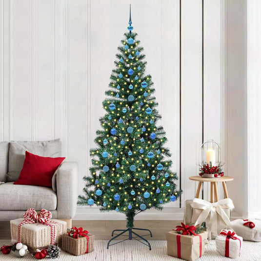Vidaxl kunstmatig voorverlicht kerstboom groen 210 cm pvc en metaal