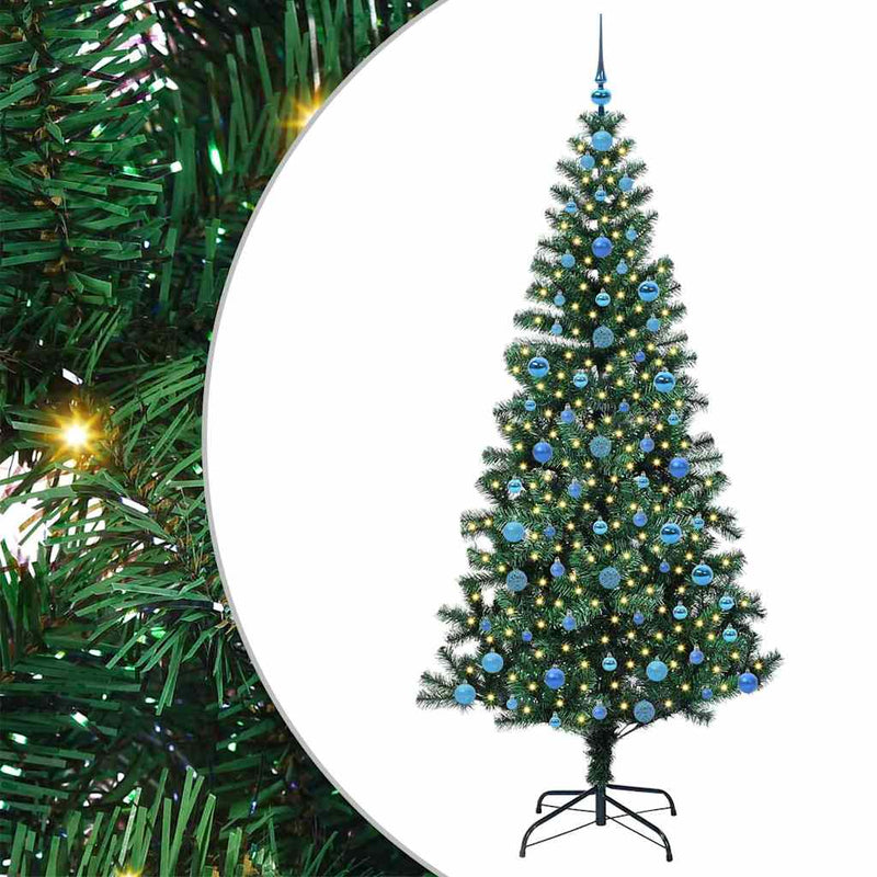 Load image into Gallery viewer, Vidaxl kunstmatig voorverlicht kerstboom groen 210 cm pvc en metaal
