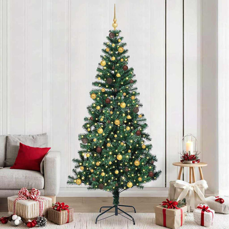 Load image into Gallery viewer, Vidaxl kunstmatig voorverlicht kerstboom groen 240 cm pvc en metaal
