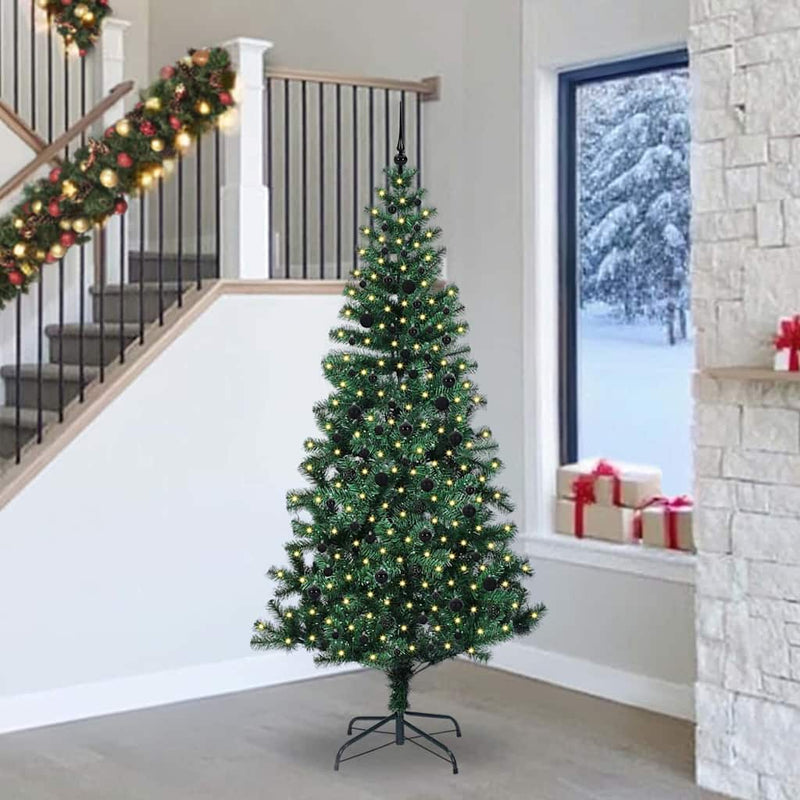 Load image into Gallery viewer, Vidaxl kunstmatig voorverlicht kerstboom groen 240 cm pvc en metaal
