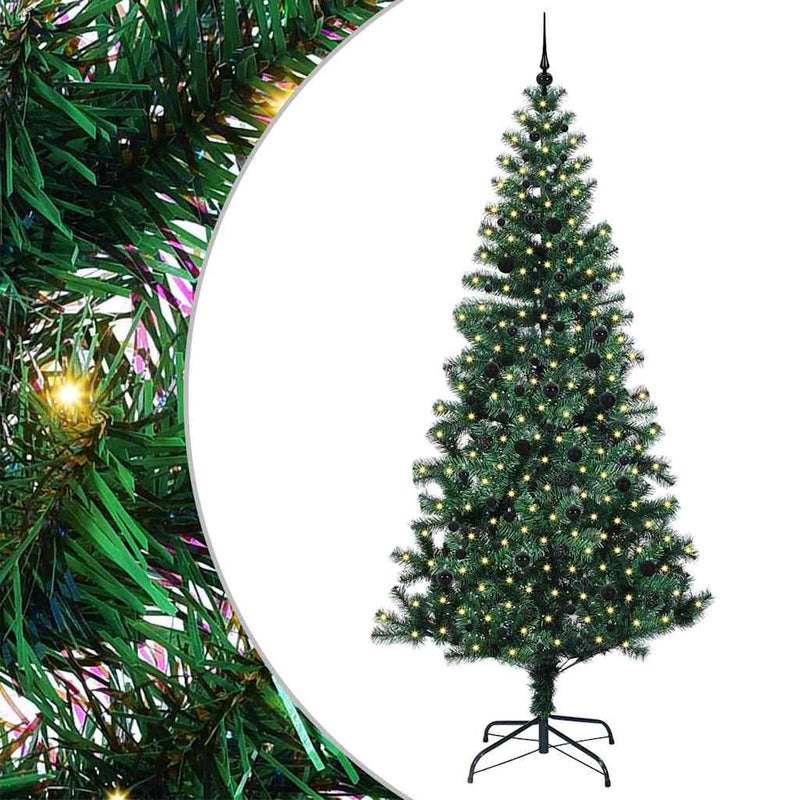 Load image into Gallery viewer, Vidaxl kunstmatig voorverlicht kerstboom groen 240 cm pvc en metaal

