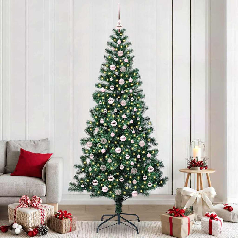 Load image into Gallery viewer, Vidaxl kunstmatig voorverlicht kerstboom groen 240 cm pvc en metaal
