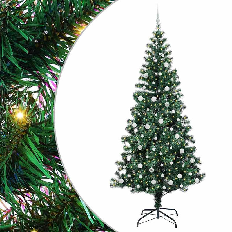 Load image into Gallery viewer, Vidaxl kunstmatig voorverlicht kerstboom groen 240 cm pvc en metaal
