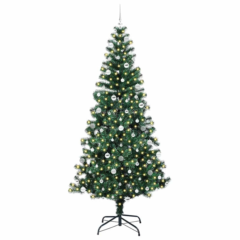 Load image into Gallery viewer, Vidaxl kunstmatig voorverlicht kerstboom groen 240 cm pvc en metaal
