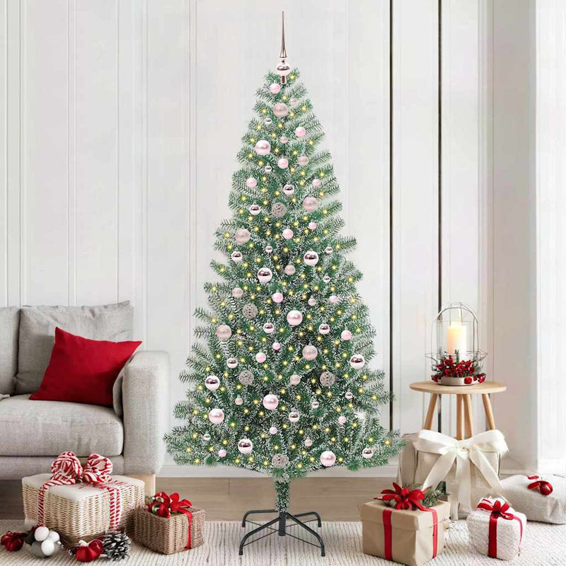 Load image into Gallery viewer, Vidaxl kunstmatige kerstboom sneeuw gevlochten met led licht 210 cm
