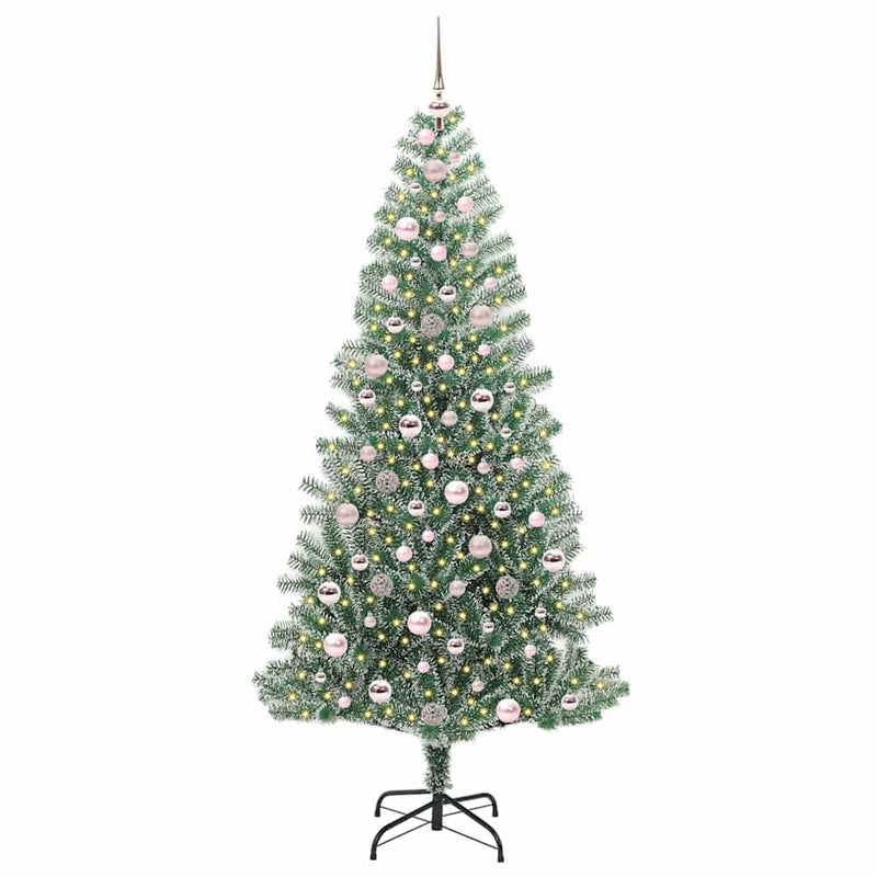 Load image into Gallery viewer, Vidaxl kunstmatige kerstboom sneeuw gevlochten met led licht 210 cm
