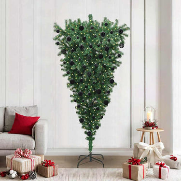 Vidaxl ondersteboven kunstkerstboom met ballenset groen 210 cm pvc
