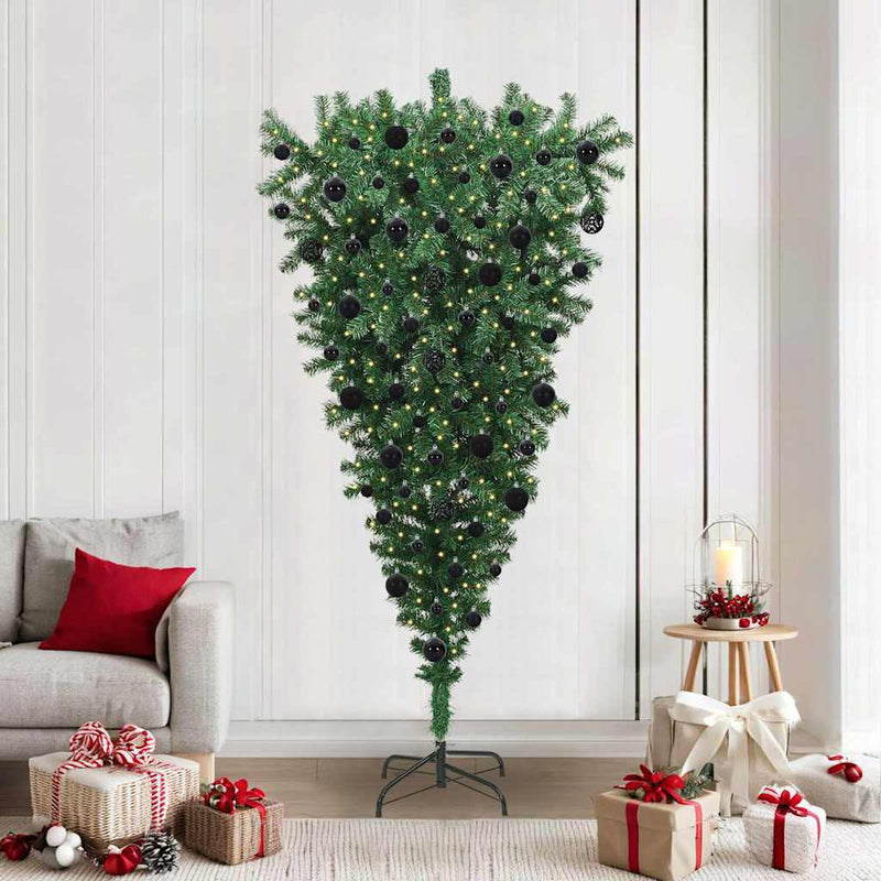 Load image into Gallery viewer, Vidaxl ondersteboven kunstkerstboom met ballenset groen 210 cm pvc
