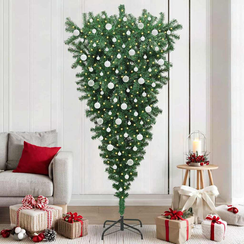 Load image into Gallery viewer, Vidaxl ondersteboven kunstkerstboom met verlichting en ballen set pvc
