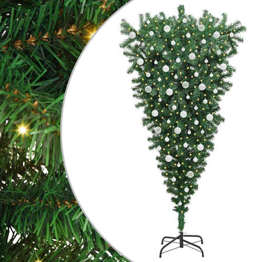 Vidaxl ondersteboven kunstkerstboom met verlichting en ballen set pvc