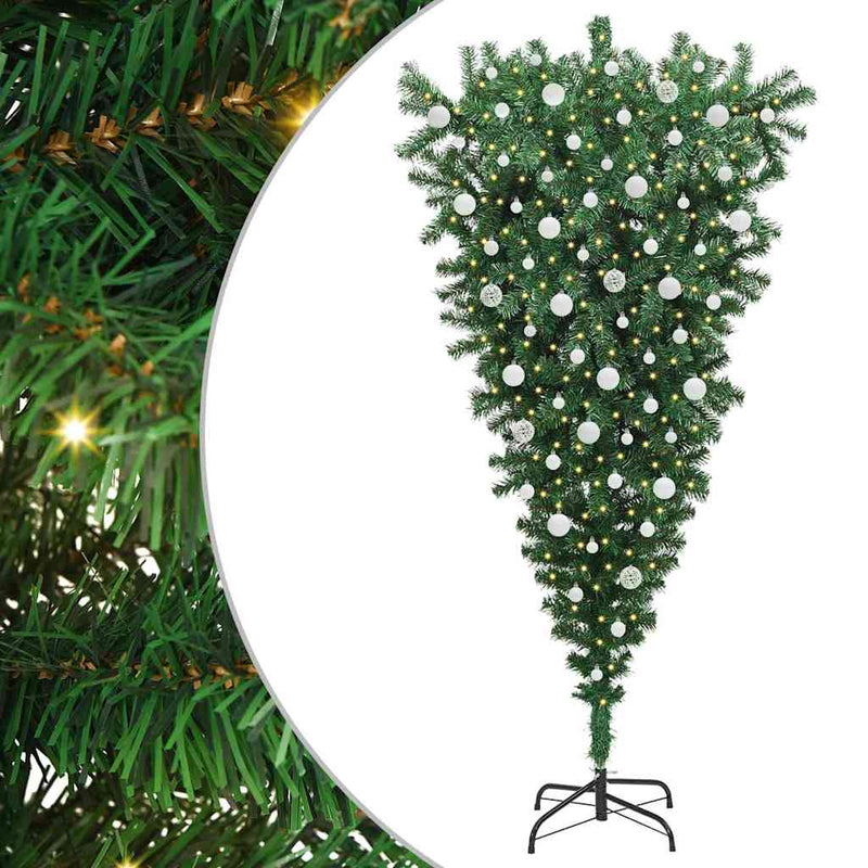 Load image into Gallery viewer, Vidaxl ondersteboven kunstkerstboom met verlichting en ballen set pvc
