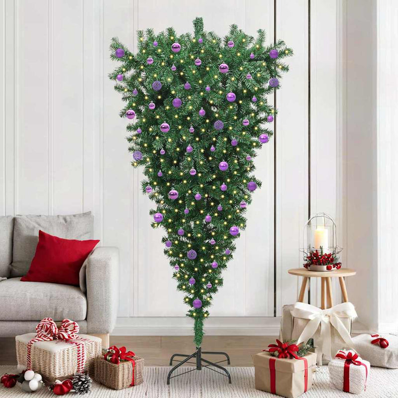 Load image into Gallery viewer, Vidaxl ondersteboven kunst kerstboom met ballenset groen 210 cm pvc

