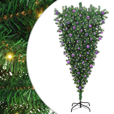 Vidaxl ondersteboven kunst kerstboom met ballenset groen 210 cm pvc