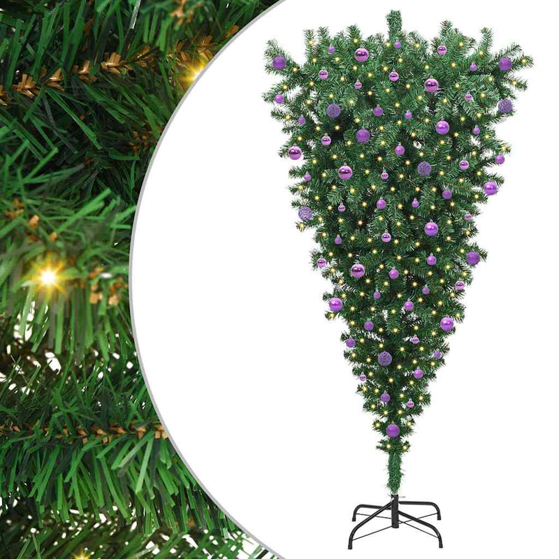 Load image into Gallery viewer, Vidaxl ondersteboven kunst kerstboom met ballenset groen 210 cm pvc
