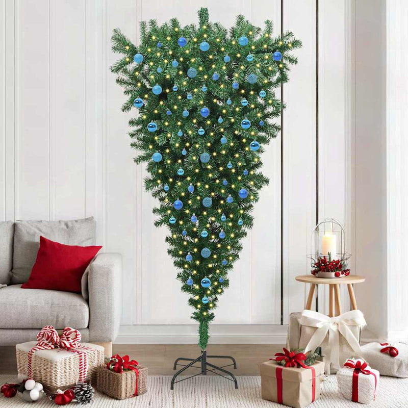 Load image into Gallery viewer, Vidaxl ondersteboven kunst kerstboom met ballenset groen 210 cm pvc

