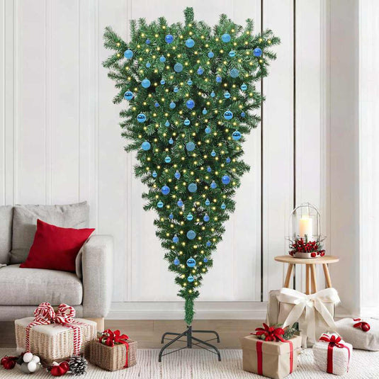 Vidaxl ondersteboven kunst kerstboom met ballenset groen 210 cm pvc