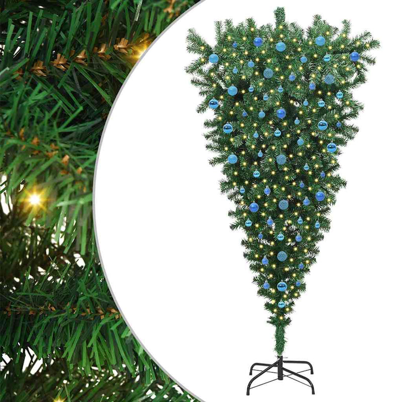 Load image into Gallery viewer, Vidaxl ondersteboven kunst kerstboom met ballenset groen 210 cm pvc

