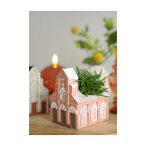 Ideas 4 seasons cement kerk bloempot 10,3x8,7xh.11,4cm roze