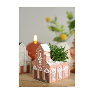 Ideas 4 seasons cement kerk bloempot 10,3x8,7xh.11,4cm roze