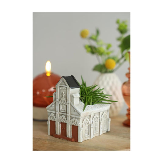 Ideas 4 seasons cement kerk bloempot 10,3x8,7xh.11,4cm crã¨me