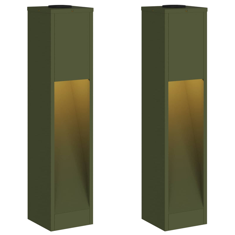 Load image into Gallery viewer, Vidaxl zonne led padverlichting 2 pcs olijf groen koudgewalst staal

