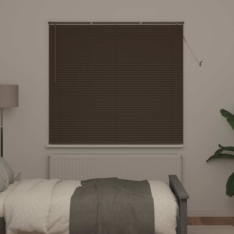 Load image into Gallery viewer, Vidaxl jaloezie donkerbruin met houtpatroon 160 x 150 cm pvc
