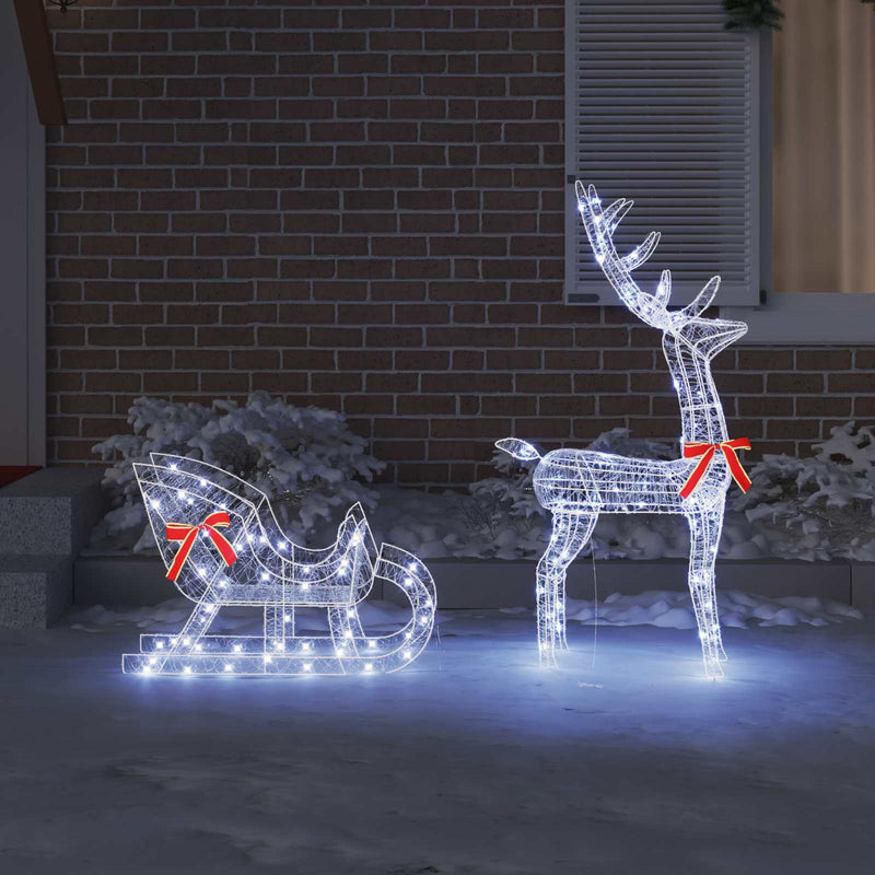 Load image into Gallery viewer, Vidaxl rendier trek slede met 200 led koudwit 70 x 26 x 130 cm acryl
