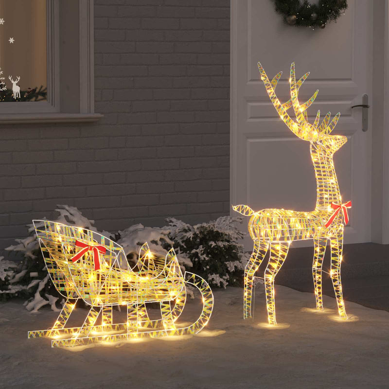 Load image into Gallery viewer, Vidaxl rendier trek slede met 200 led warmwit 70 x 26 x 129 cm pet
