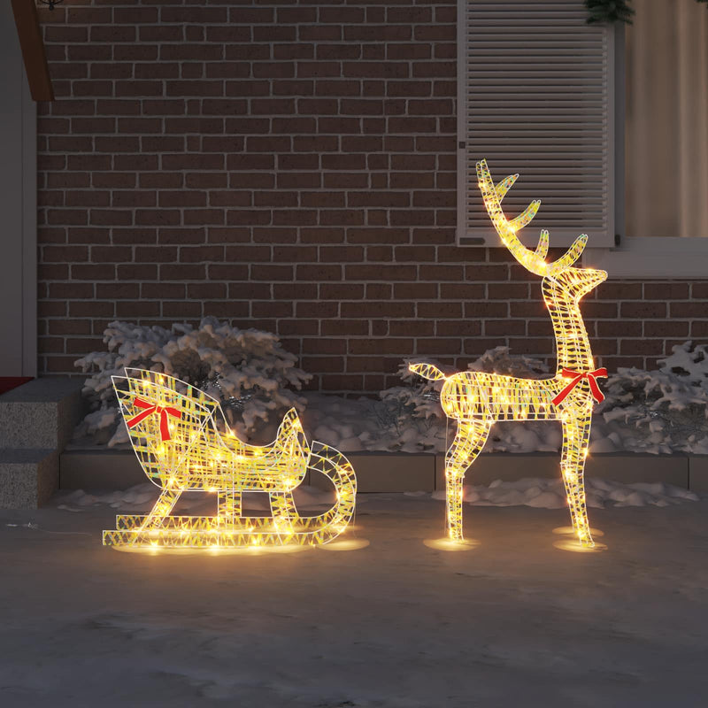 Load image into Gallery viewer, Vidaxl rendier trek slede met 200 led warmwit 70 x 26 x 129 cm pet
