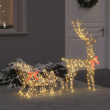 Vidaxl rendier trek slede met 200 led warmwit 70 x 26 x 129 cm pet