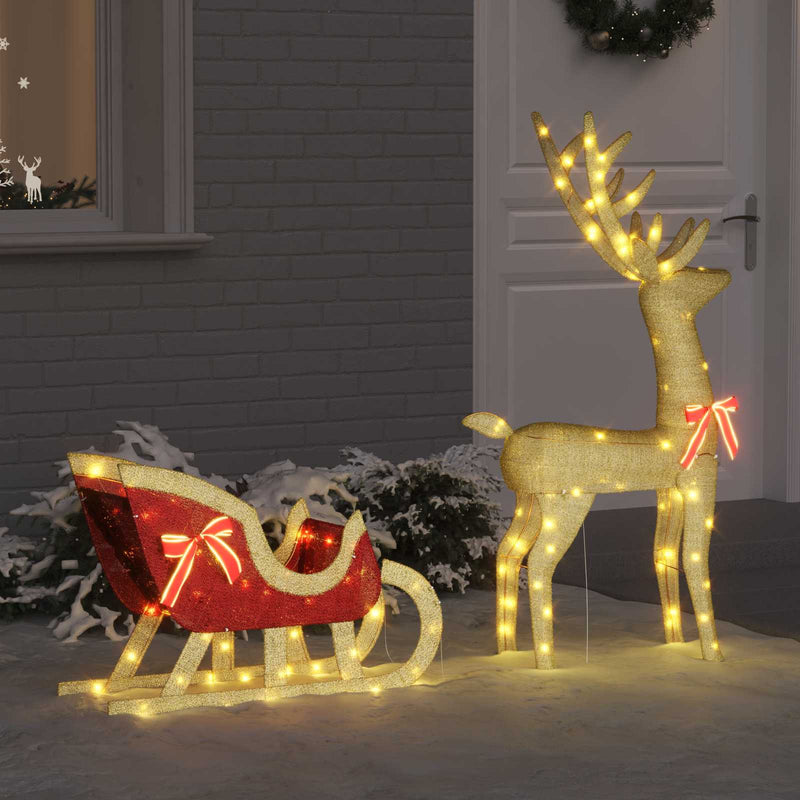 Load image into Gallery viewer, Vidaxl rendier trek slede met 200 led warmwit 151 x 28 x 128.5 cm stof
