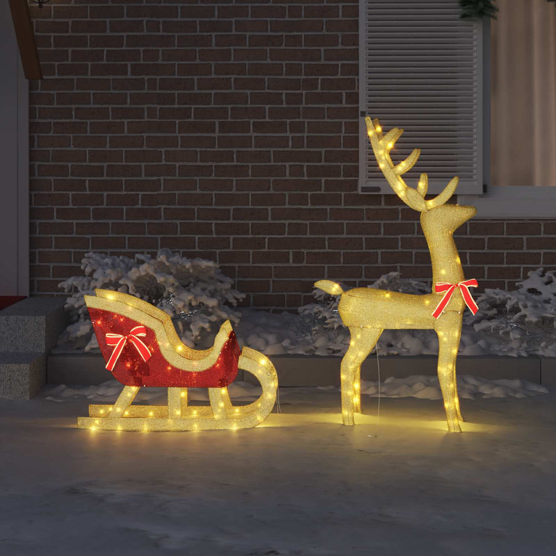 Load image into Gallery viewer, Vidaxl rendier trek slede met 200 led warmwit 151 x 28 x 128.5 cm stof
