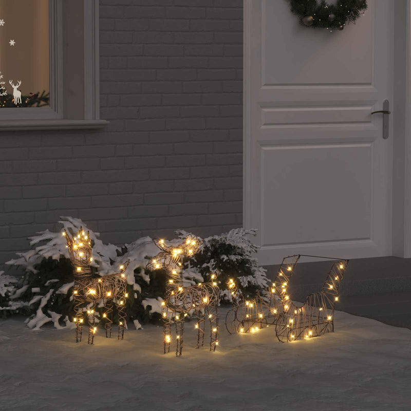 Load image into Gallery viewer, Vidaxl rendier trek slede met 160 led warmwit 53 x 28 x 33 cm rattan
