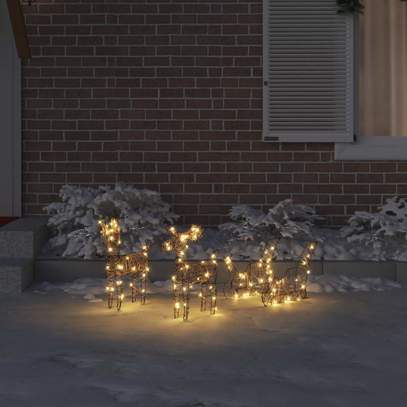 Load image into Gallery viewer, Vidaxl rendier trek slede met 160 led warmwit 53 x 28 x 33 cm rattan

