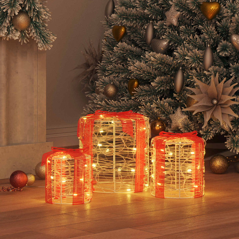 Load image into Gallery viewer, Vidaxl decoratie voor geschenkdoos 3 pcs warmwit 20 x 20 x 21 cm acryl
