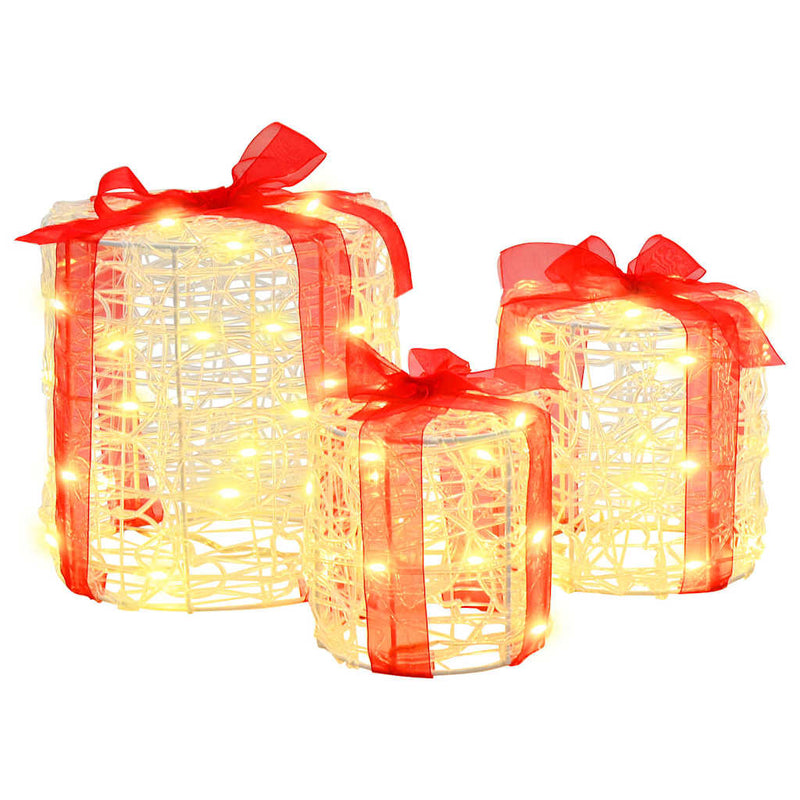 Load image into Gallery viewer, Vidaxl decoratie voor geschenkdoos 3 pcs warmwit 20 x 20 x 21 cm acryl
