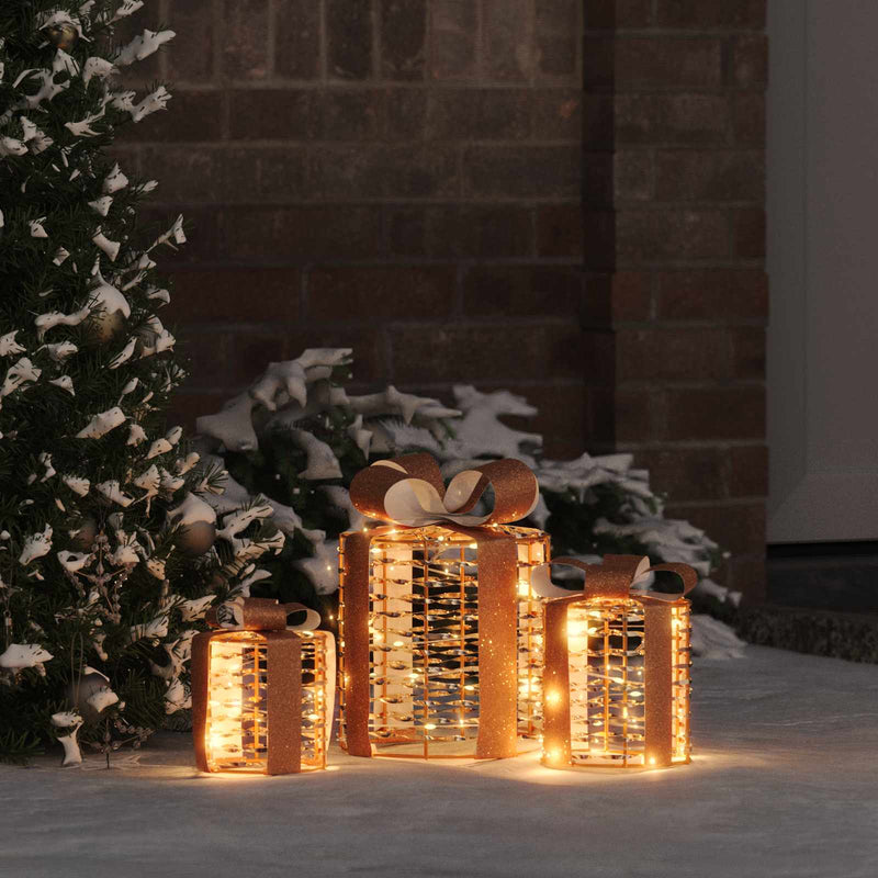 Load image into Gallery viewer, Vidaxl cadeau doos decoratie 3 pcs warmwit 20 x 20 x 20 cm pet
