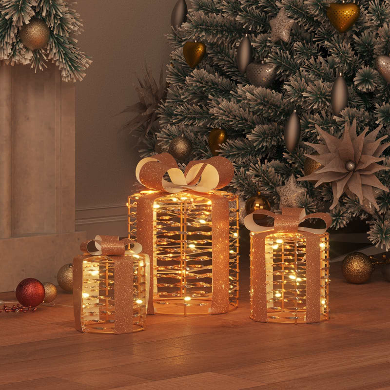 Load image into Gallery viewer, Vidaxl cadeau doos decoratie 3 pcs warmwit 20 x 20 x 20 cm pet
