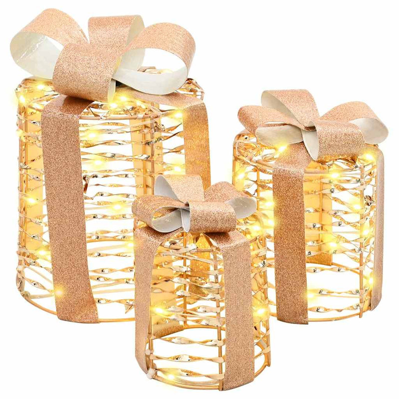 Load image into Gallery viewer, Vidaxl cadeau doos decoratie 3 pcs warmwit 20 x 20 x 20 cm pet
