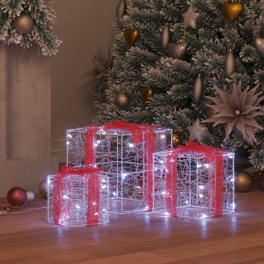 Vidaxl cadeau doos met 60 led 3 pcs koudwit 20 x 20 x 20 cm acryl