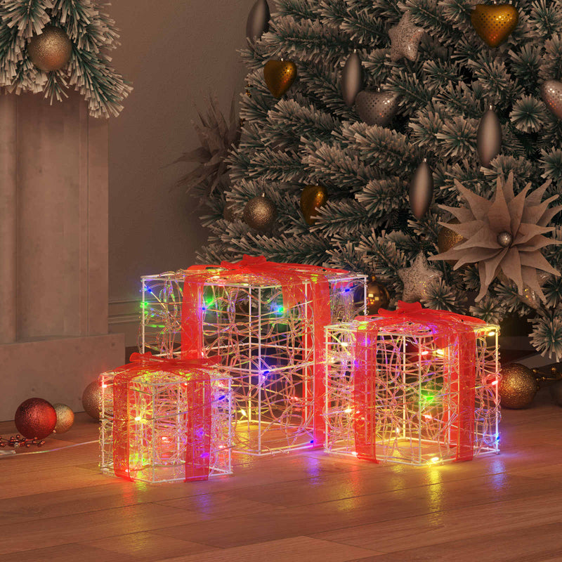 Load image into Gallery viewer, Vidaxl cadeau doos met 60 led 3 pcs multikleur 20 x 20 x 20 cm acryl
