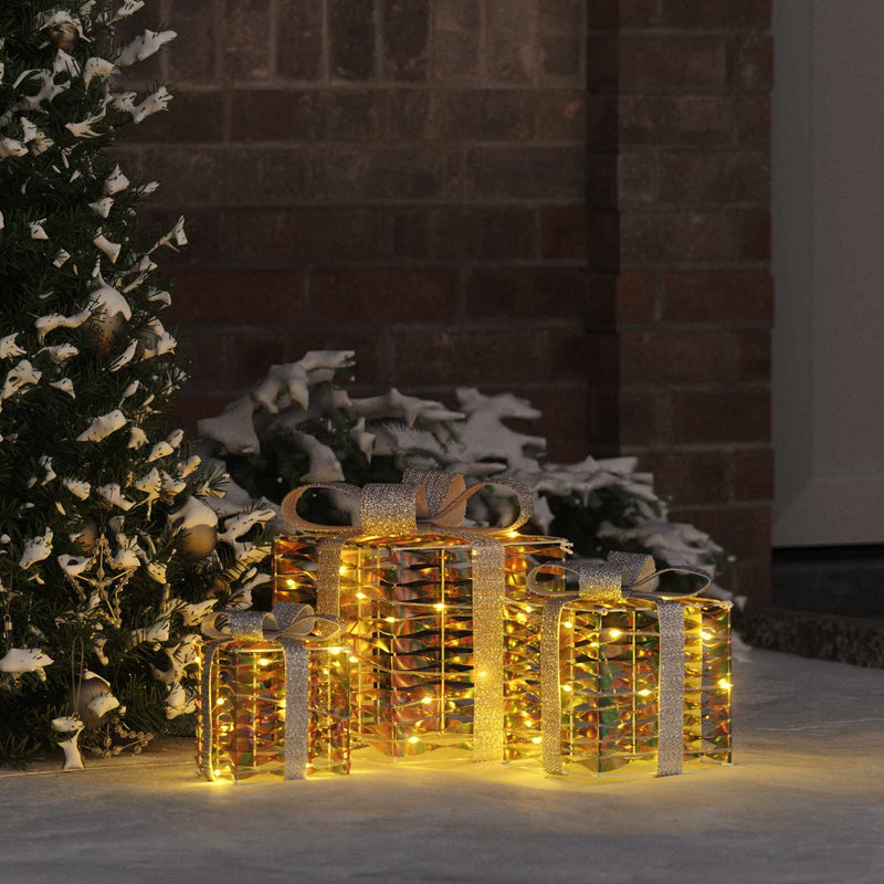 Load image into Gallery viewer, Vidaxl cadeau doos met 60 led 3 pcs warmwit 20 x 20 x 20 cm pet
